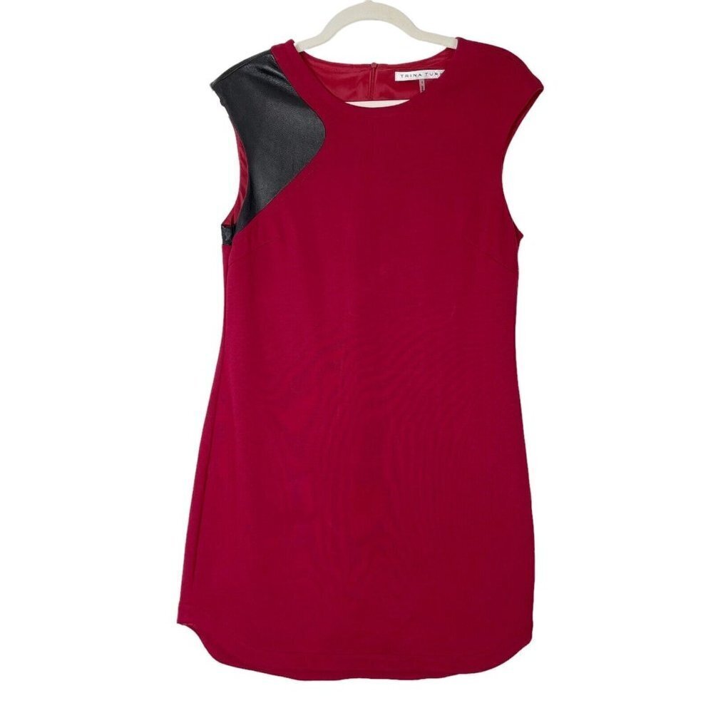 Trina Turk Red Sheath Dress Womens Size 8 Leatherโ Panel